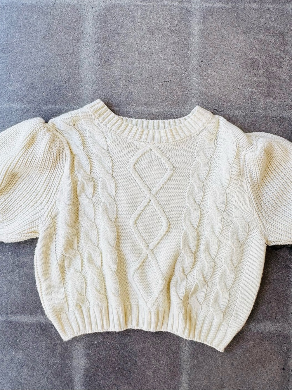 Cream Cable Knit Short-Sleeve Sweater - Picture 4 of 7